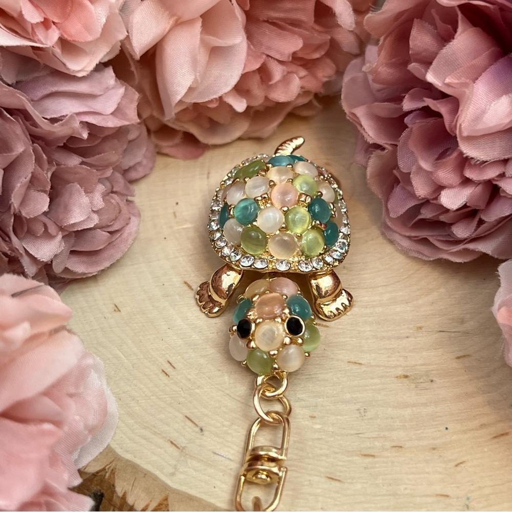Gorgeous Crystal and Beaded Pastel Turtle Keychain Charm - Picture 11 of 16